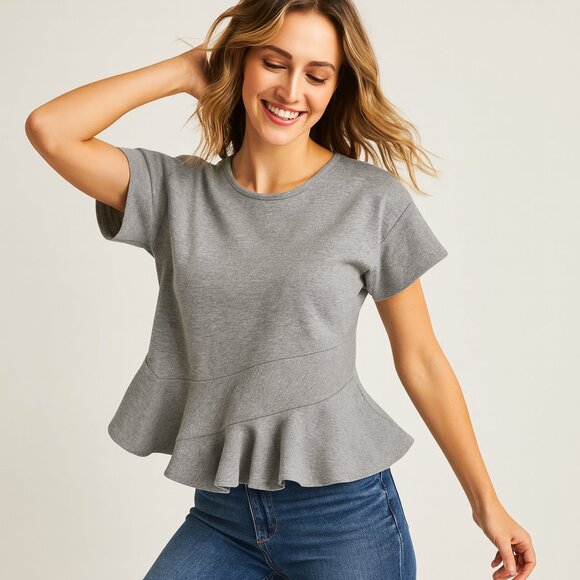 J. Crew Tops - J.Crew Gray Structured Cotton Blend Asymmetrical Peplum Top Size Large Office